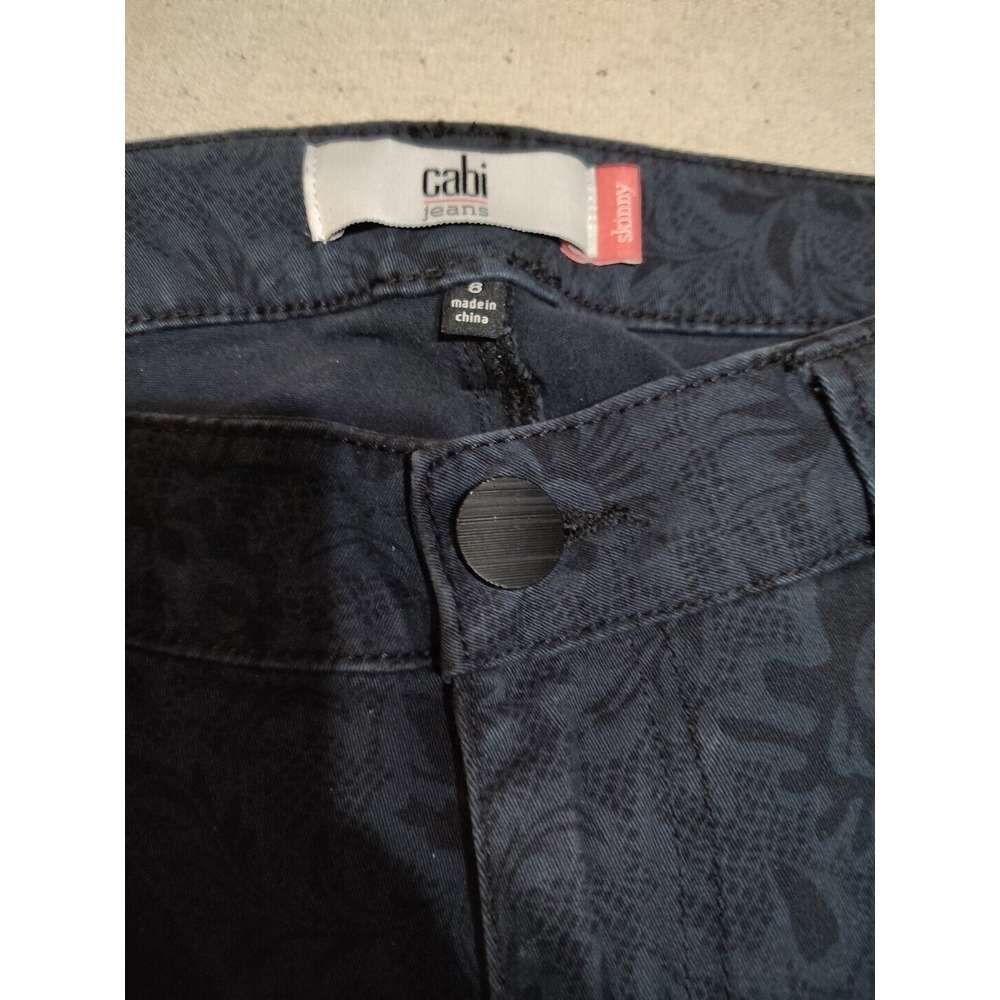 Cabi #3195 curvy skinny jeans size 8 blue paisley Mid Rise Tapered Leg women's T - Picture 8 of 10